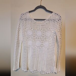 Free People Crochet Long Sleeved Shirt White Size XS